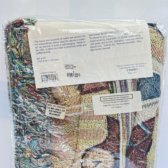 Walt Disney World Tapestry Woven Throw Blanket Mickey Minnie Mouse NEW 60” x 50” - Picture 3 of 4